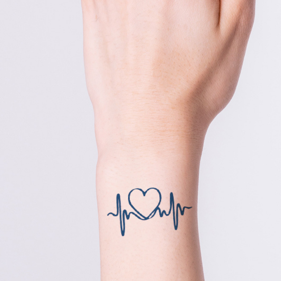Minimalist heartbeat and wave heart tattoos.